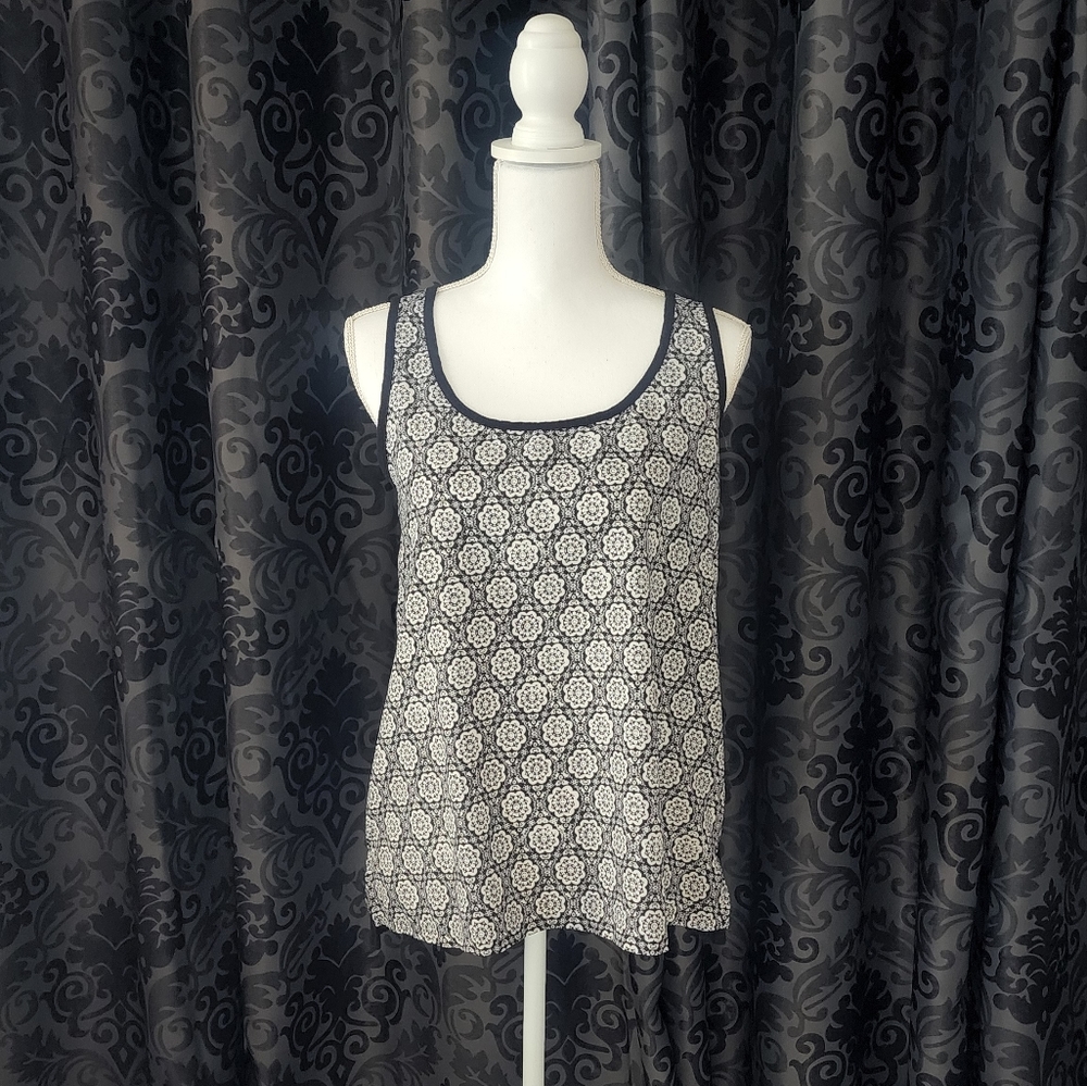 Navy Patterned Flowy Tank, Women's M